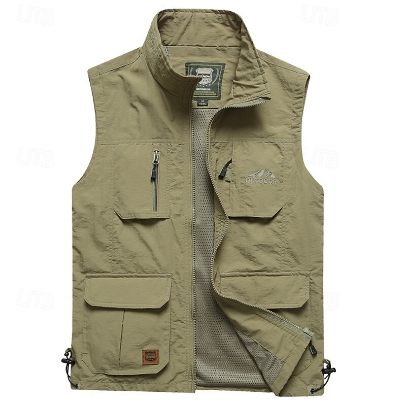 Men's Hiking Vest Hiking Fleece Vest Sleeveless Vest Outdoor Comfortable Breathable Pocket Nylon Black Army Green Khaki Hunting Fishing Climbing