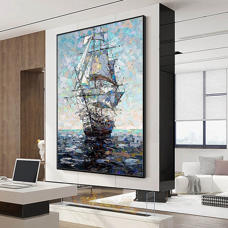 Mintura Handmade Abstract Boat Landscapt Oil Paintings On Canvas Wall Art Decoration Modern Texture Picture For Home Decor Rolled Frameless Unstretched Painting2