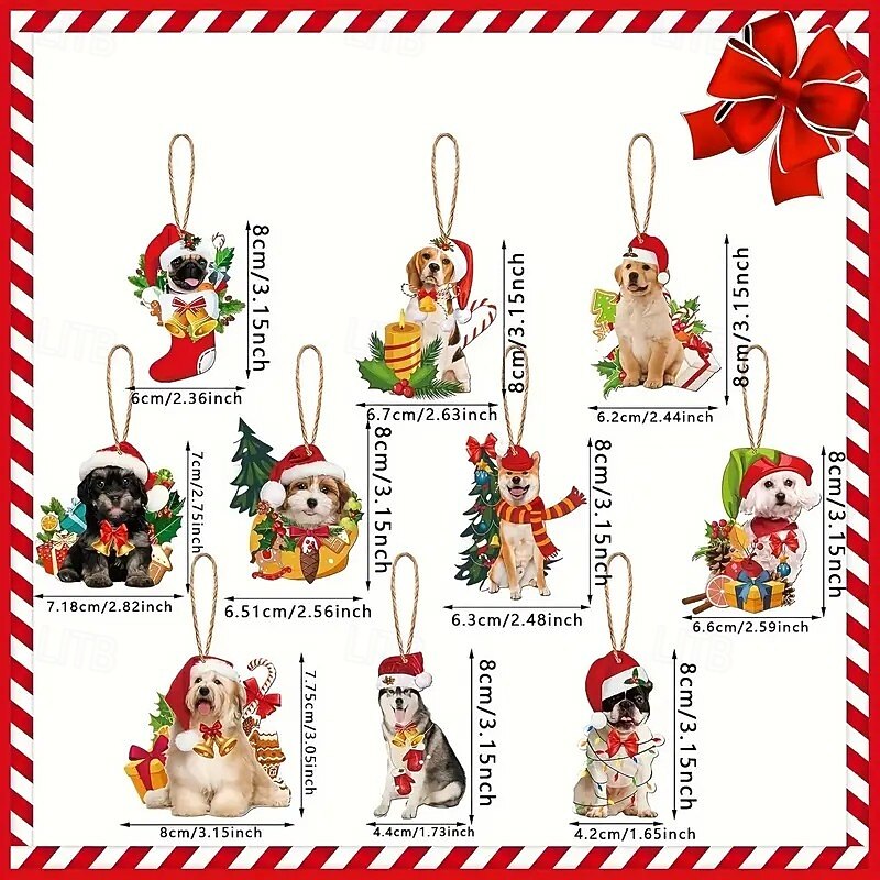 20pcs Christmas Wooden Ornaments, Xmas Tree Pendant Decoration, Fun Dog-Themed Holiday Decor, Unique Couple's Gift, Perfect for Festive Party Hanging Decorations3