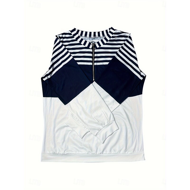 Women's Quarter Zipper Sweater Striped Street Dailywear Print Casual Crew Neck Long Sleeve Micro-elastic Fall Winter Comfrt Breathable Soft Fabric3