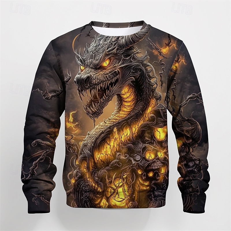 Boys 3D Graphic Dragon T shirt Tee Long Sleeve Spring Fall Fashion Basic Kids 4-12 Years Crew Neck Outdoor Casual Daily Regular Fit