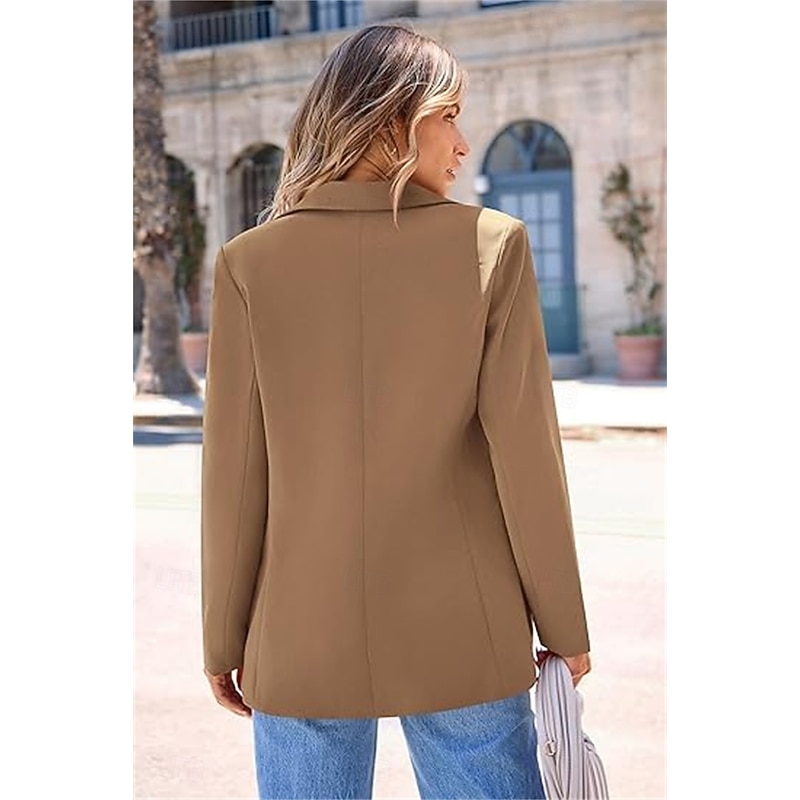Women's Blazer Button Solid Color Casual / Daily Simple Regular Fit Outerwear Long Sleeve Winter Black S 6