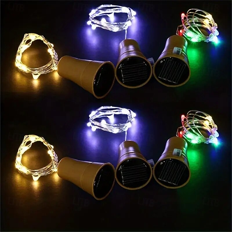 2M Solar String Lights, 20 LEDs Wine Bottle String Lights, Warm White, RGB and Waterproof for Christmas & Wedding Decorations 5pcs Set2