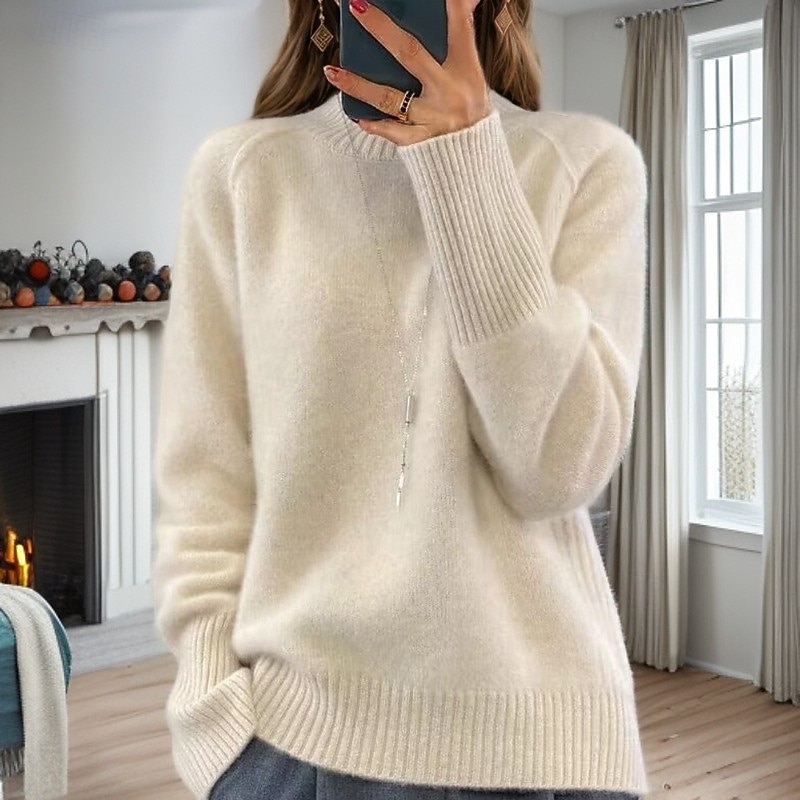 Women's Sweater Pullover Sweater Jumper Turtleneck Knit Knitted Raglan Sleeves Spring Fall Home Daily Holiday Daily Casual Soft Long Sleeve Pure Color White Light Green4