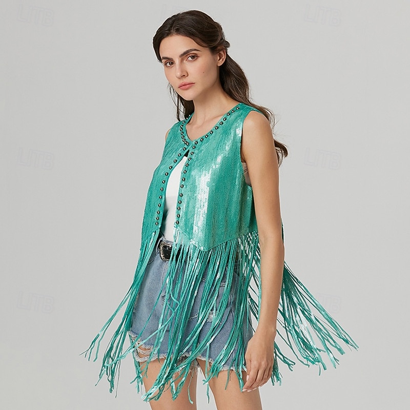 Retro Vintage 1970s Disco Vest Sequins Tassel Fringe Fancy Dress Women's Carnival Costume Masquerade Performance Pride Parade Pride Month Adults' Vest2