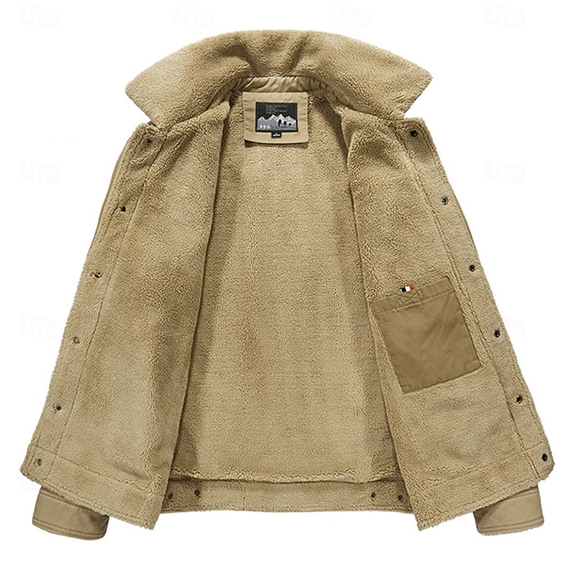 Men's Trucker Jacket Winter Coat Fleece Jacket Sherpa Jacket Office & Career Casual Daily Thermal Warm Comfy Pocket Winter Plain Vintage Fashion Lapel Blue Green Khaki Jacket3