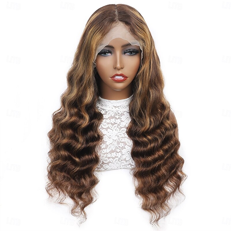 Highlights Piano Human Hair P4/27 13*4 Lace Wig Loose Deep Human Hair Front Lace Wig 150% Density 16-30 Inches3