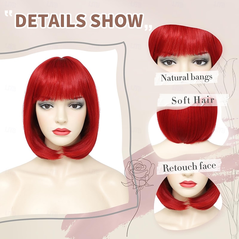 Bob Wig with Bangs Short Wig with Bangs for WomenNatural Looking Short Wigs, Straight  Hair Wig Colored Wig for Cosplay,Christmas Party Wigs3