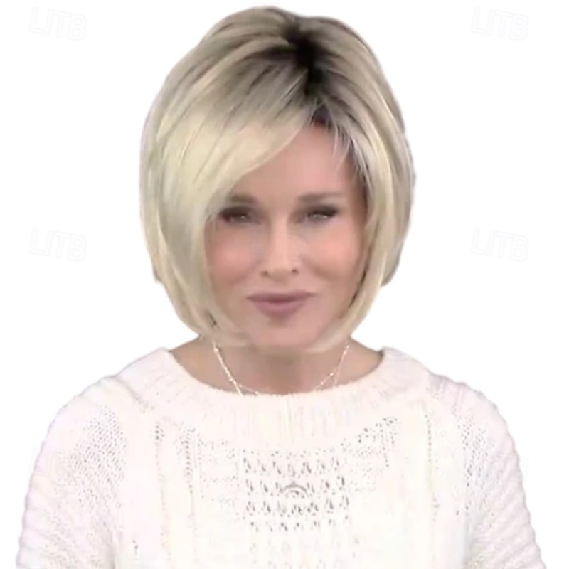 Synthetic Wig Straight Asymmetrical Wig Short Blonde Synthetic Hair Women's Fashionable Design Soft Natural Blonde