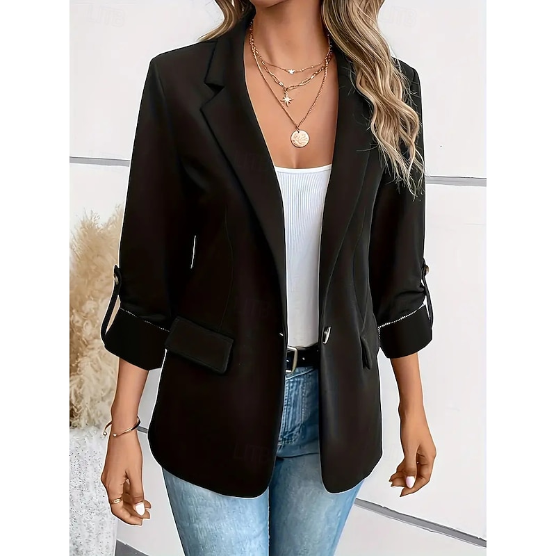 Women's Blazer Button Solid Color Casual / Daily Stylish Regular Fit Outerwear Long Sleeve Winter claret S4