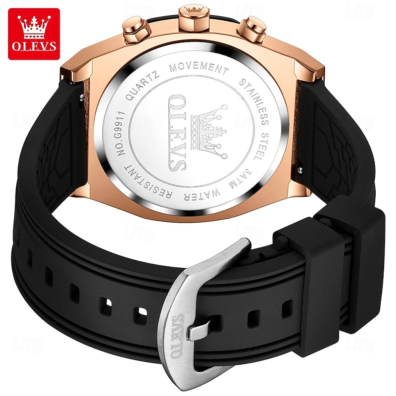 OLEVS 9911 Men's Watches Silicone Strap Waterproof Moon Phase Chronograph Man Watch Luxury Multifunctional Quartz Watch2