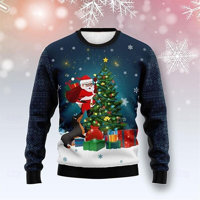Ugly Christmas Sweater Men's Sweaters Santa Claus Snowflake Print Knitting Pullover Jumper New Years Eve Sweater Outdoor Daily Long Sleeve Crewnecks Yellow Navy Blue Fall Winter S M Ls2