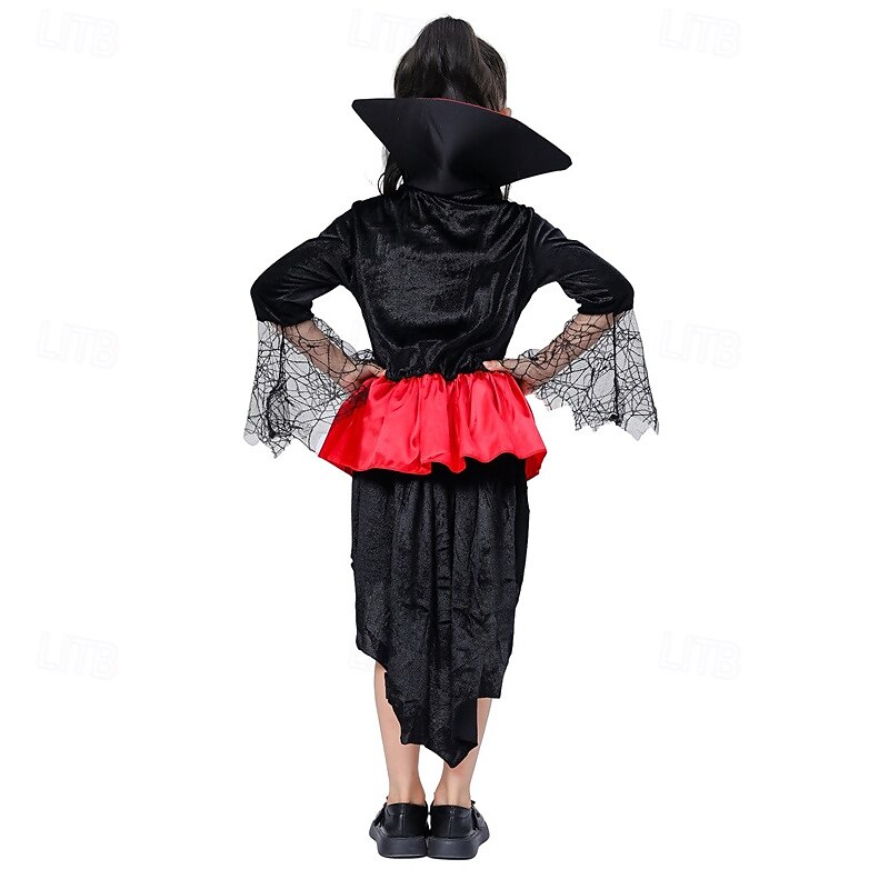 Kids Girls' Dress Color Block halloween custome Long Sleeve Performance Party Patchwork Gothic Costume Polyester Knee-length Casual Dress Summer Spring 4 years+ Red4
