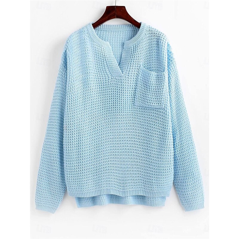 Women's Sweater Pullover Sweater Jumper Casual Soft Pure Color Ribbed V Neck Knitted Long Sleeve Regular Tops Knit Outdoor Daily Weekend Blue Beige Fall Winter4