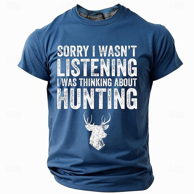 Men's Text Deer T Shirt Short Sleeve T shirt 3D Print Crew Neck Shirt Fashion Athleisure Street Sports Outdoor Daily Blue Brown Green Summer Spring Clothing Apparel S M L XL XXL XXXL4