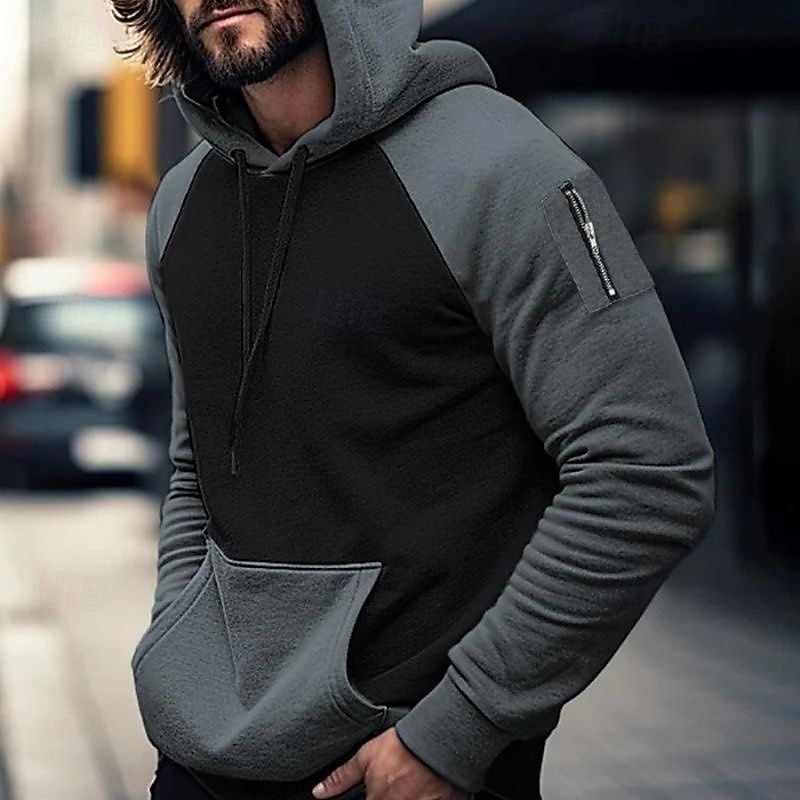 Men's Hoodie Tactical Hoodie Yellow Red Blue Orange Khaki Hooded Plain Drawstring Color Block Front Pocket Sports & Outdoor Daily Holiday Polyester Streetwear Casual Spring &  Fall Clothing Apparel - Main Image