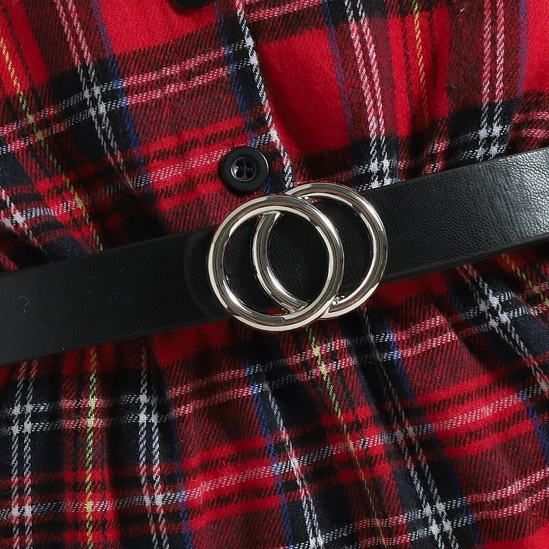 Kids Girls' Dress Plaid Long Sleeve Performance Party Patchwork Adorable Daily Polyester Midi Casual Dress Spring Fall 4 years+ Red4