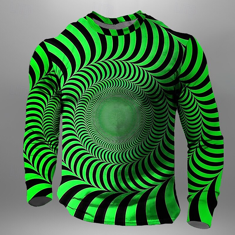 Men's Optical Illusion T Shirt Long Sleeve T shirt 3D Print Crew Neck Shirt Daily Designer Street Casual Yellow Pink Blue Summer Spring Fall Clothing Apparel S M L XL XXL XXXL