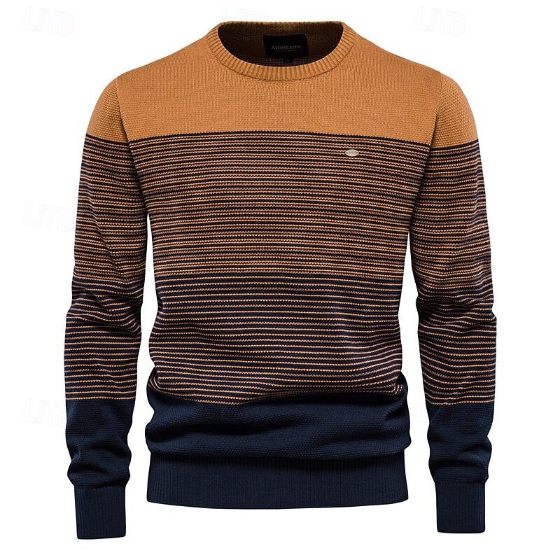 Men's Pullover Sweater Jumper Knit Ombre Crew Neck Knitwear Elegant Christmas Outdoor Clothing Apparel Fall Winter Dark Green Orange S M L2