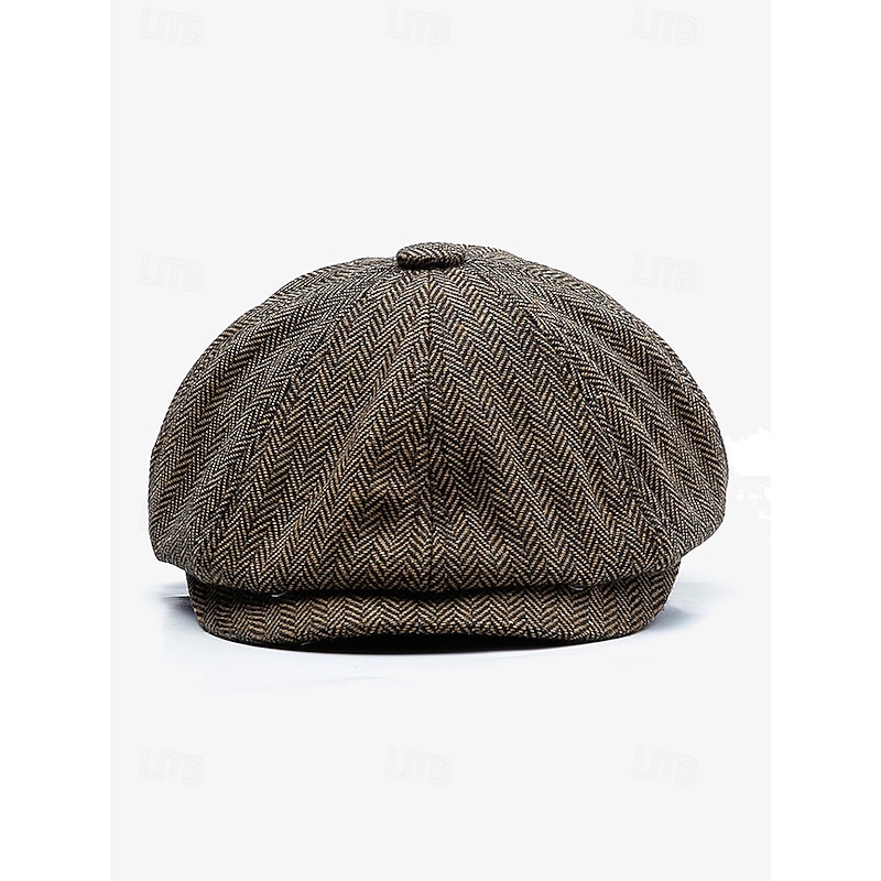 Men's Herringbone Newsboy Cap – Classic Vintage Style Tweed Flat Cap for Autumn and Winter