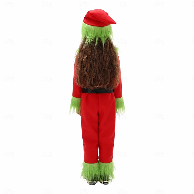 Green Monster Furry Kigurumi Sleepwear Jumpsuit Onesies Girls' Cosplay Costume Kid's Christmas New Year Christmas Eve Christmas Party Belt Hat Onesie3