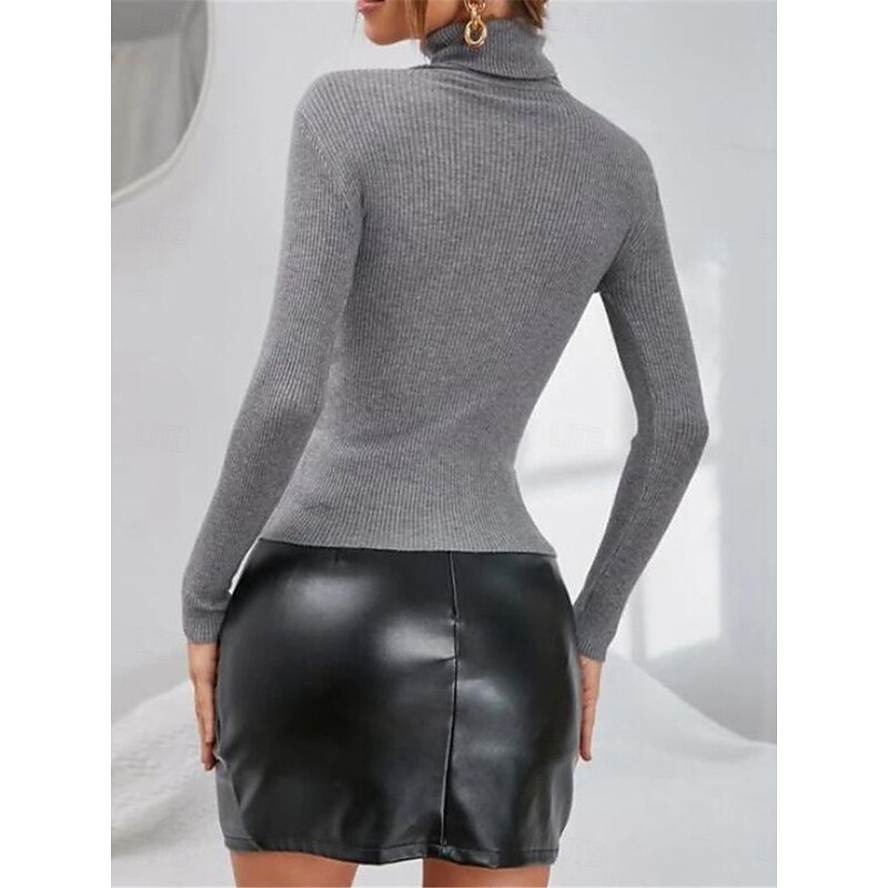 Women's T Shirt Plain Fashion Modern Casual Long Sleeve Turtleneck Regular Tops Daily Weekend Black White Pink Gray Fall Winter2