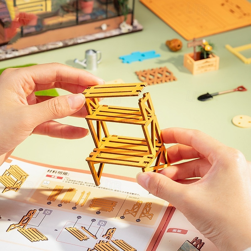 DIY Miniature House Kit Greenhouse Tiny House Kit for Adults to Build Mini House Making Kit with Furniture Halloween/Christmas Decorations/Gifts for Family and Friends (Greenhouse)4