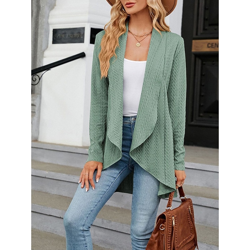 Women's Sweater Cardigan Casual Soft Pure Color Ribbed Shirt Collar Knitted Long Sleeve Regular Tops Knit Outdoor Daily Weekend Navy Blue Green Fall Winter4
