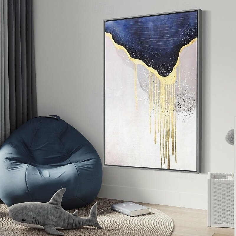 Handmade Hand Painted foil gold Oil Painting Wall Modern Abstract Blue and Gold Canvas Painting Home Decoration Decor Canvas Painting for bedroom living room artwork4