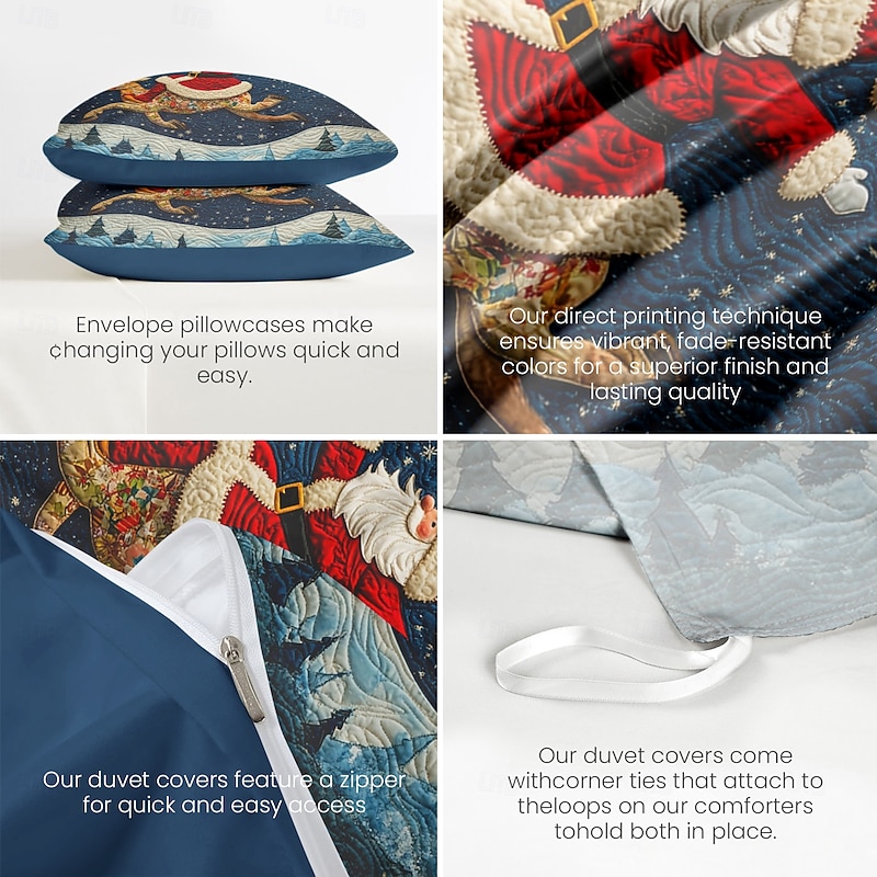 Santa Claus 100% Cotton Christmas Comforter Set Full 3-Piece Holiday Duvet Cover Set for Kids Soft & Cozy Xmas Bedspread with Pillowcases King Queen Size4