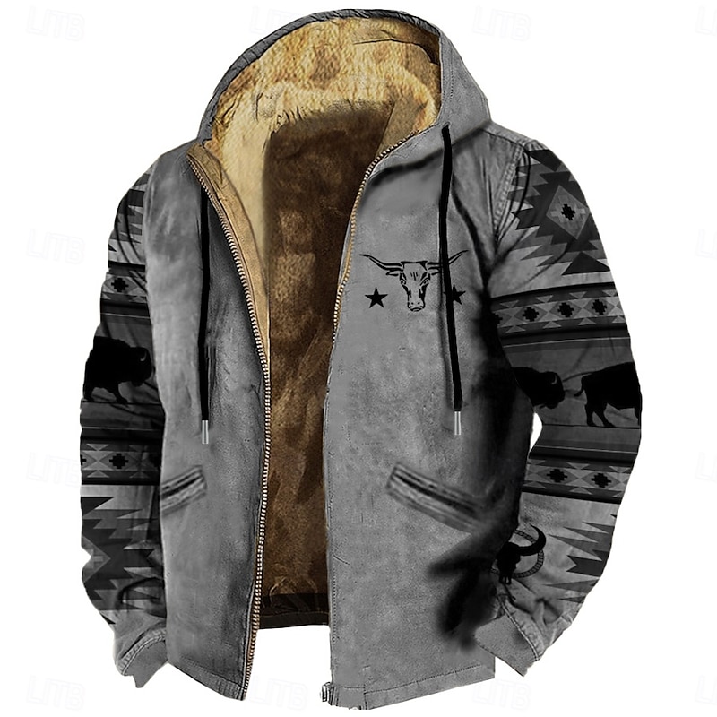 Men's Tribal Fleece Hoodie Hoodies Fashion Ethnic Long Sleeve Hooded Streetwear Brown Green Drawstring Fall Winter Designer3