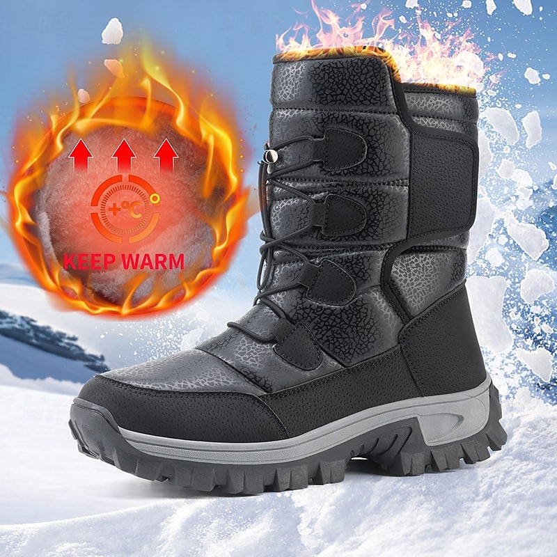 Men's Waterproof Insulated Winter Snow Boots with Velcro Strap and Rugged Sole - Warm Outdoor Footwear for Snowy and Cold Conditions3