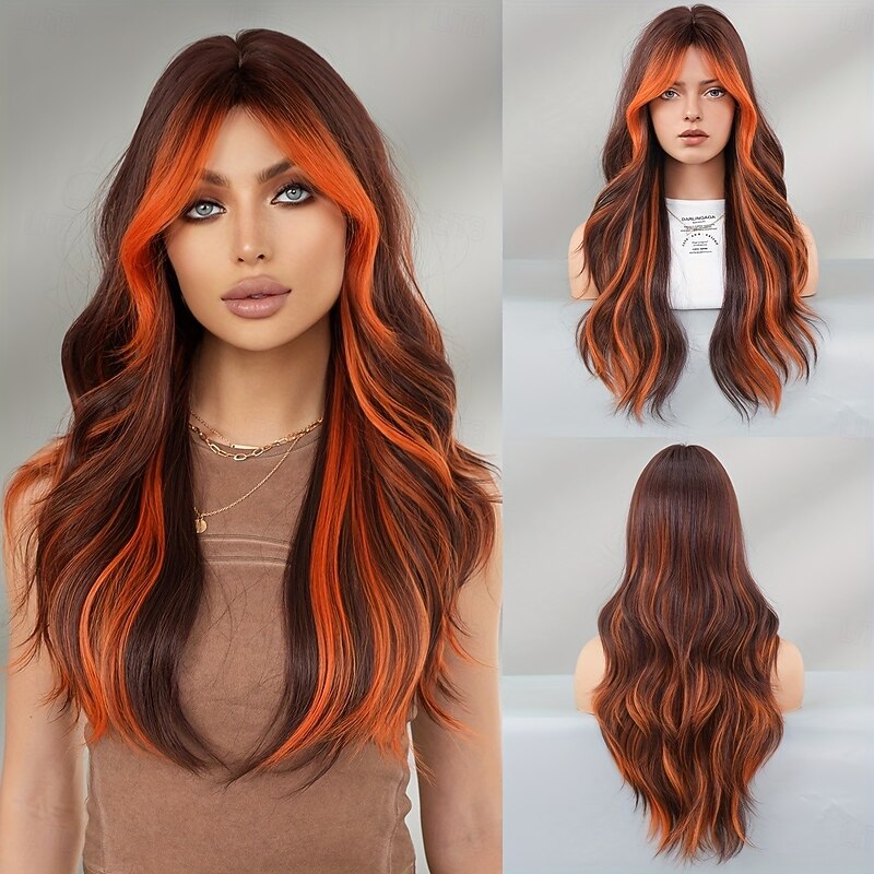 Synthetic Wig for Women Heat Resistant Long Body Wave Style with Curtain Bangs Perfect for Christmas Parties2
