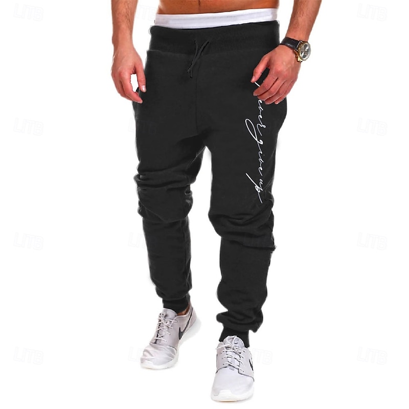 Men's Text Sweatpants Joggers Pants Trousers Mid Waist Drawstring Elastic Waist Fashion Casual Outdoor Home Street Pocket Spring Fall Winter 3D Print Black White Blue