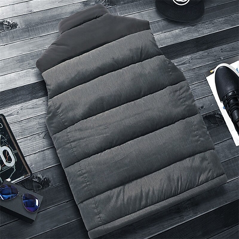 Men's Puffer Vest Gilet Quilted Vest Daily Date Vacation Fashion Casual Fall & Winter Zipper Pocket Polyester Warm Comfortable Color Block Zipper Stand Collar Regular Fit Orange Light Grey Dark Gray4