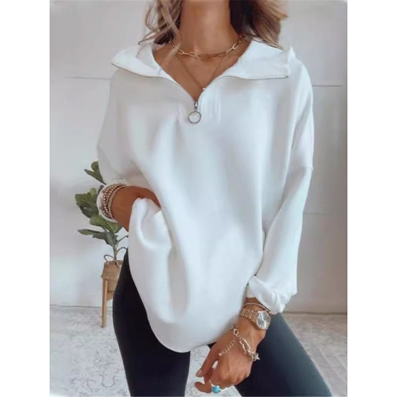 Women's Sweatshirt Casual Plain Street Dailywear Turtleneck Patchwork Long Sleeve White Khaki Gray Fall Winter