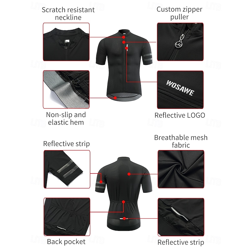 WOSAWE Summer Men's Bicycle Cycling Top Quick Dry Breathable Short Sleeve Road Bike MTB Cycling Jersey BT2583