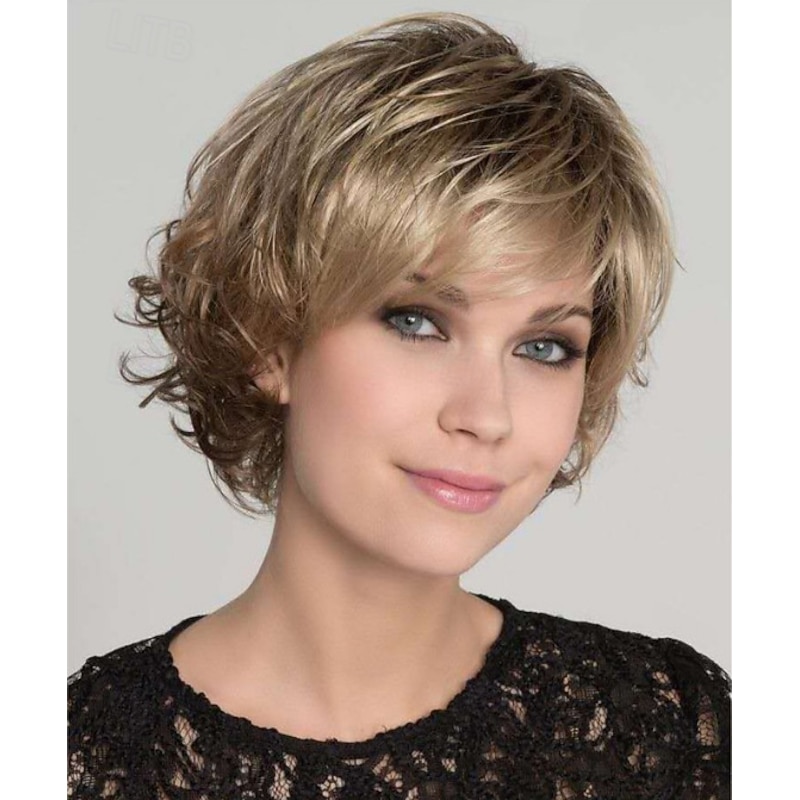 Synthetic Wig Curly With Bangs Wig Short Ombre Blonde Synthetic Hair Women's Blonde3