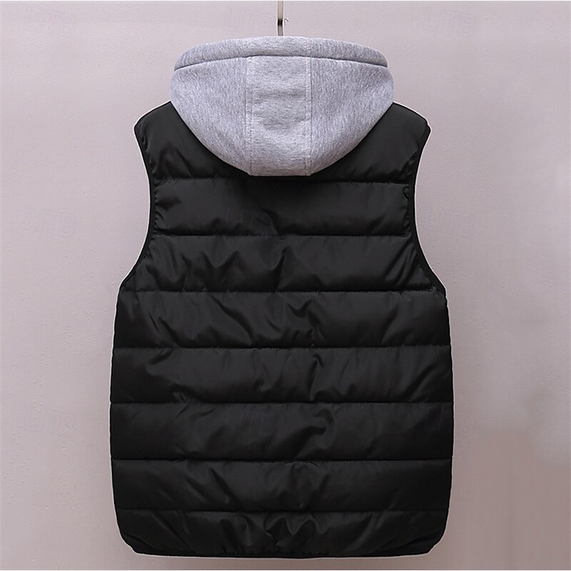 Men's Puffer Vest Hoodie Vest Padded Gilet Quilted Vest Daily Date Vacation Fashion Casual Fall & Winter Pocket Polyester Warm Comfortable Solid Color Zipper Hooded Regular Fit Black Red Orange Dark3