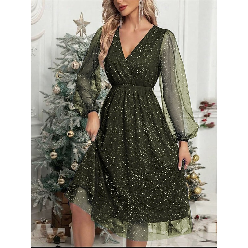 Women's Midi Dress Casual Dress Cocktail Dress Wedding Guest Dress Chiffon Dress Casual Sports & Outdoor Street Regular Fit Plain Long Sleeve V Neck Black Wine Green Fall Winter2