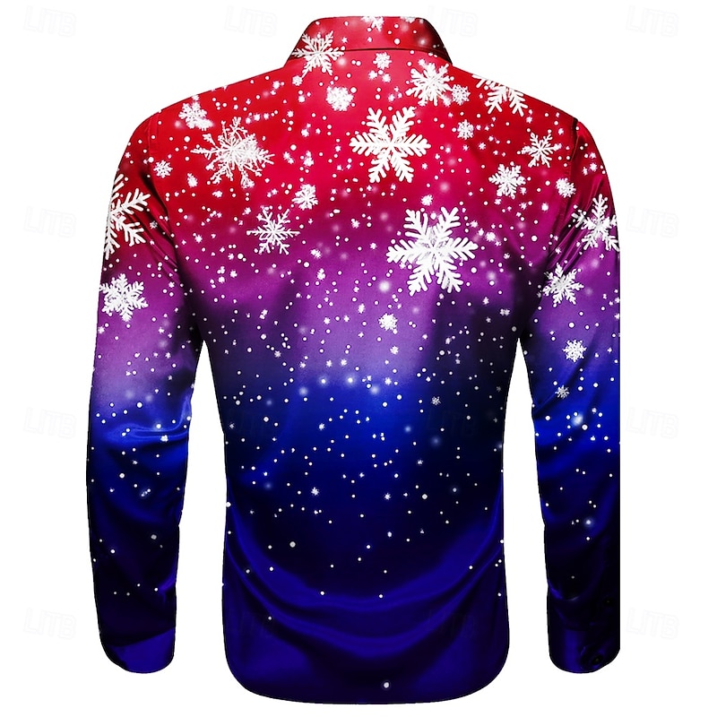 Christmas Men's Christmas Scene Printed Shirts Snowflake Casual Fashion Casual Dress Button Up Long Sleeve Party Evening Dailywear Vacation Summer Spring Fall Collared Shirts 3D Print Thin Blue Satin2