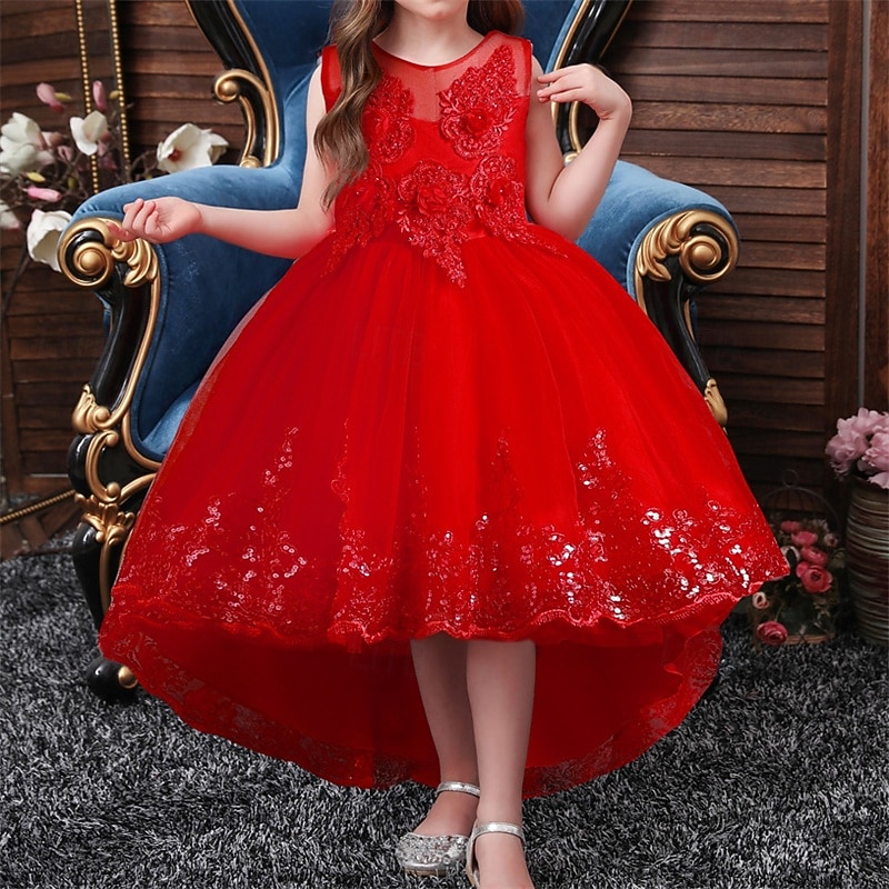 Kids Girls' Cosplay Dress Party Dress Solid Color Sleeveless Performance Christmas Mesh Backless Patchwork Beautiful Sweet Polyester Maxi Party Dress Swing Dress Tulle Dress Winter 4-12 Years