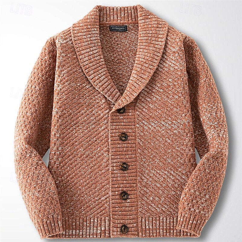 Men's Cardigan Sweater Cropped  Sweater Knit Sweater Ribbed Knit Regular Pocket Solid Color Shawl Collar Fashion Classic Daily Wear Date Clothing Apparel Fall & Winter Navy Blue Brown S M L2