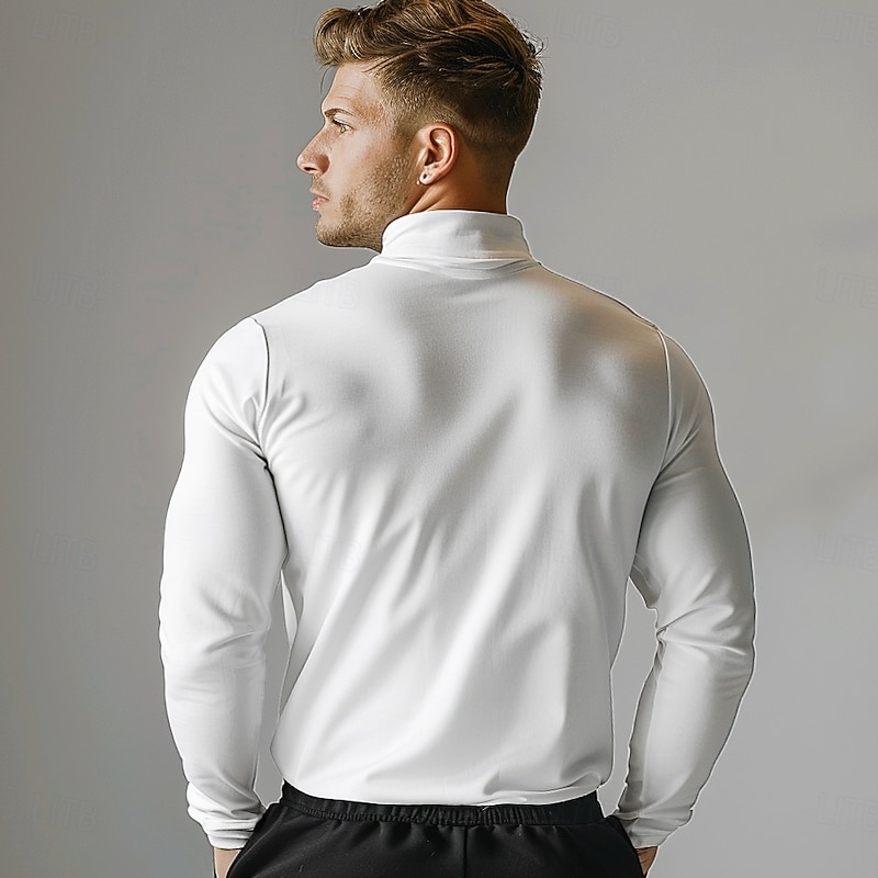 Men's Polo Work Street Turndown Long Sleeve Warm Vintage Solid Color Buttons Fall Winter Regular Fit Pearl White Black Navy Blue Grey Polo4