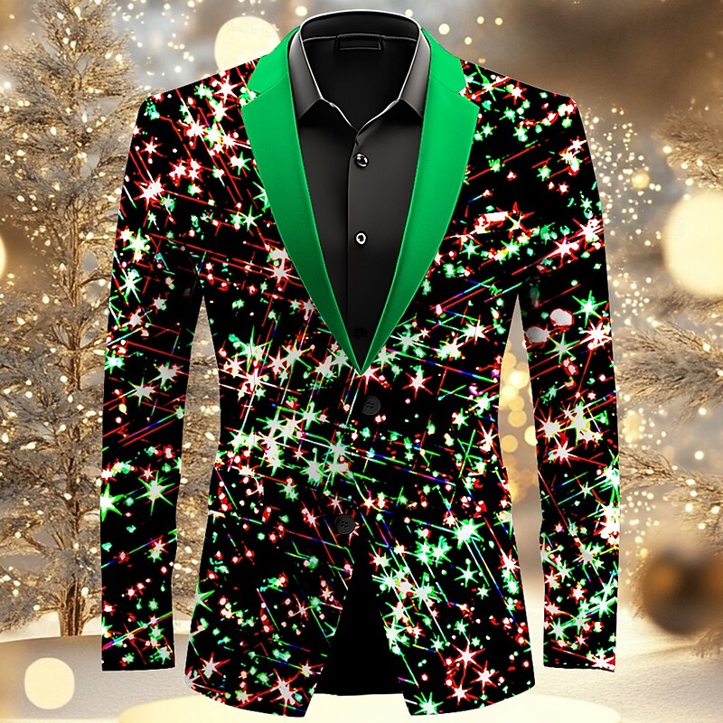 Men's Sparkly Glittery Long Sleeve Turndown Artistic Casual Party Evening Wear Daily New Year Eve Buttons 3D Print Multi Pocket3