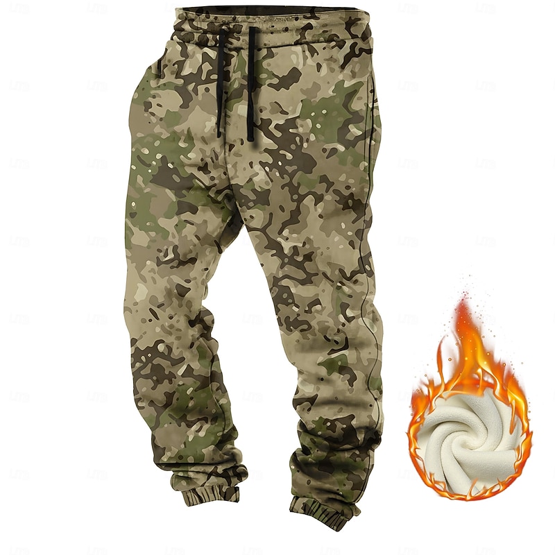 Men's Camo / Camouflage Fleece Sweatpants Drawstring Elastic Waist Vintage Casual Outdoor Street Dailywear Pocket Thermal Winter 3D Print Red Yellow Blue