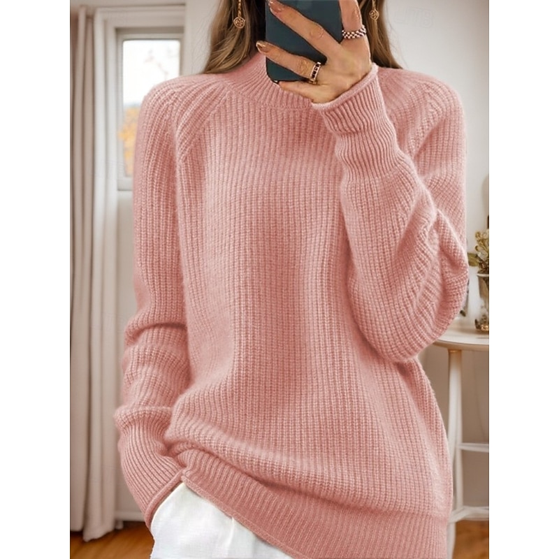 Women's Sweater Pullover Sweater Jumper Turtleneck Knit Knitted Raglan Sleeves Spring Fall Home Daily Holiday Daily Soft Long Sleeve Pure Color Yellow Pink 5