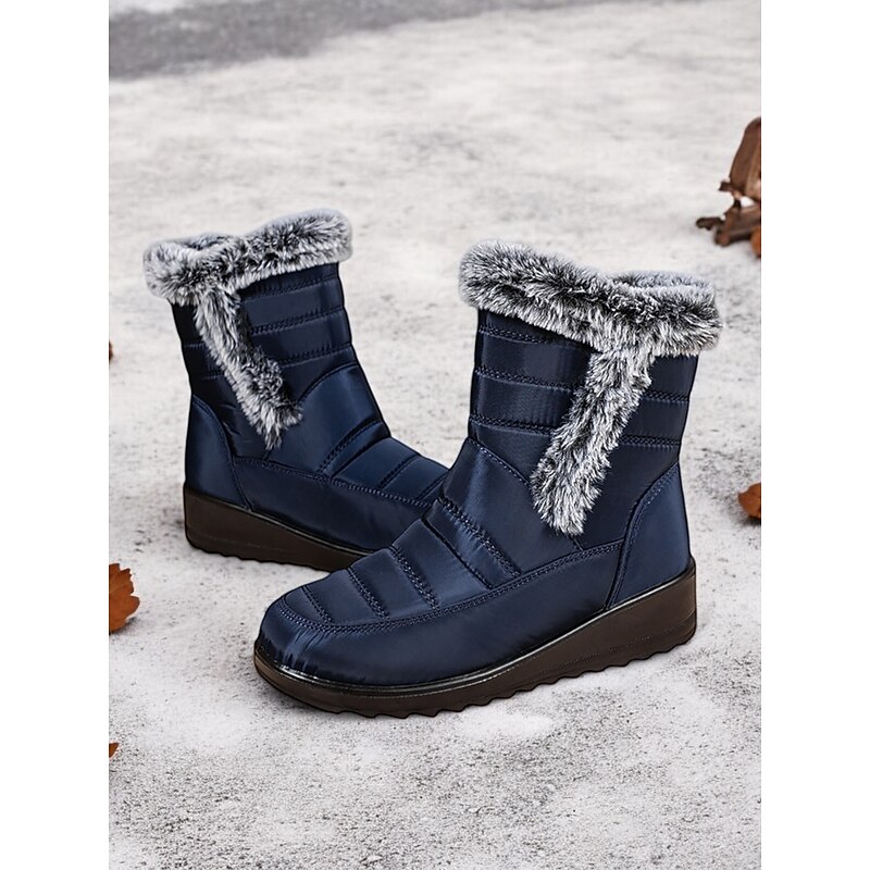 Women's Navy Winter Snow Boots with Faux Fur Lining – Waterproof, Anti-Slip Warm Ankle Boots4