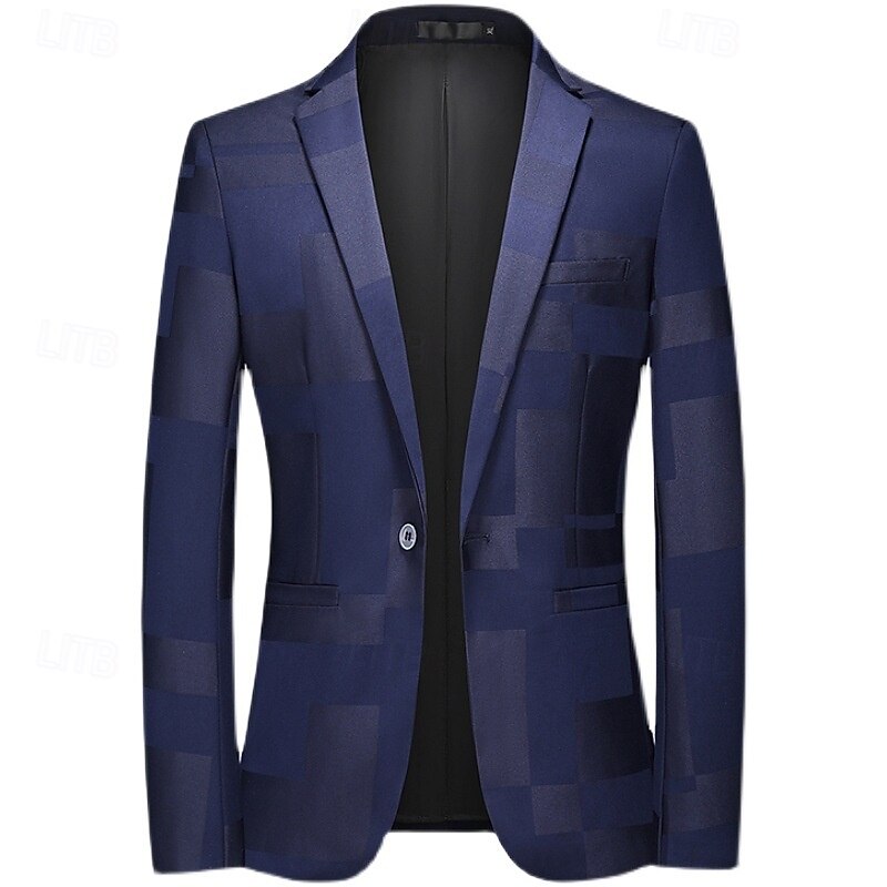 Men's Blazer Business Cocktail Party Wedding Party Fashion Casual Spring &  Fall Polyester Jacquard Pocket Buttons Comfortable Single Breasted Blazer Black Burgundy Dark Navy