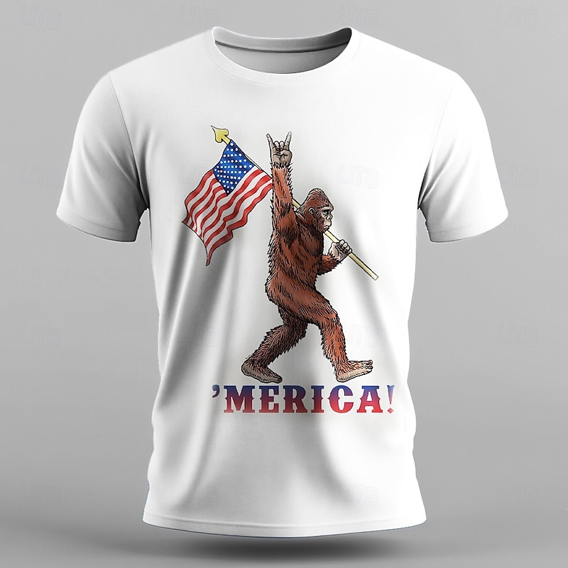 Veterans Day Men's Patriot Patriotic Veteran Orangutan American US Flag T shirt Short Sleeve T shirt 3D Print Crew Neck Shirt Fashion Athleisure Street Sports Outdoor Daily Black White Summer Spring